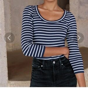 AYR The Open Ended long sleeve ballet neck tshirt in navy: unopened in packaging